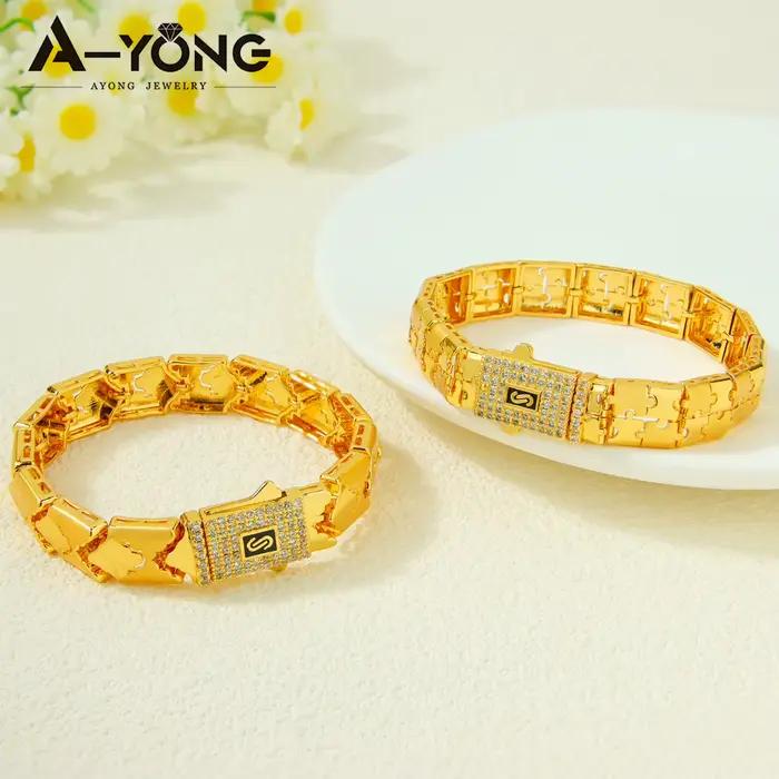 Bracelet en zircone Hip Hop de dubaï plaqué or 21 carats