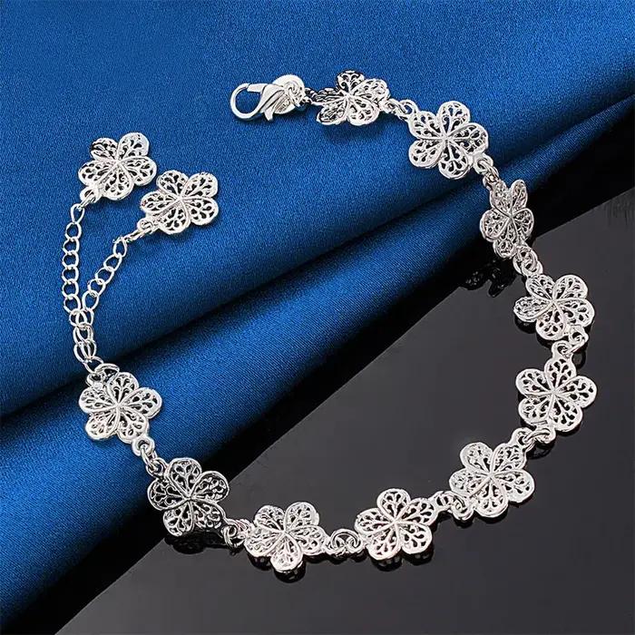 Bracelet à fleurs exquises en argent sterling 925