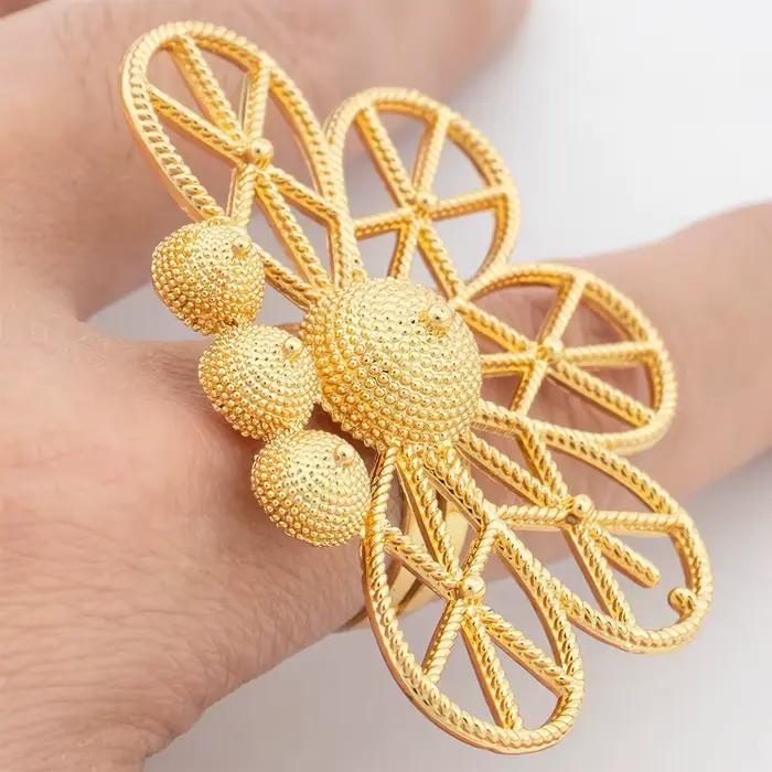 Ensembles de bijoux de dubaï pour femmes, boucles d'oreilles géométriques couleur or, bague ajourée, accessoires de mariage de luxe africains, cadeaux d'anniversaire