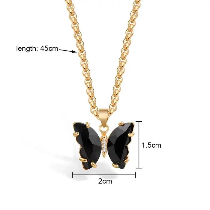 Collier à breloques papillon mignon pour femmes, pendentif papillon en verre et cristal, chaîne ras