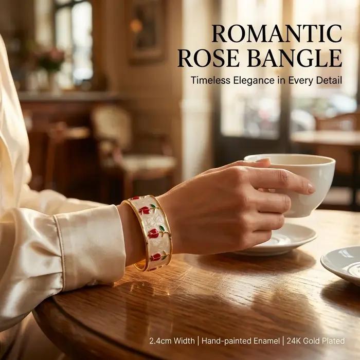 Bracelet en émail rose réglable couleur or