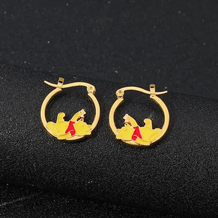 Boucles d'oreilles creuses en émail exquis Winnie l'ourson, breloque, bijoux à la mode, cadeau de fê
