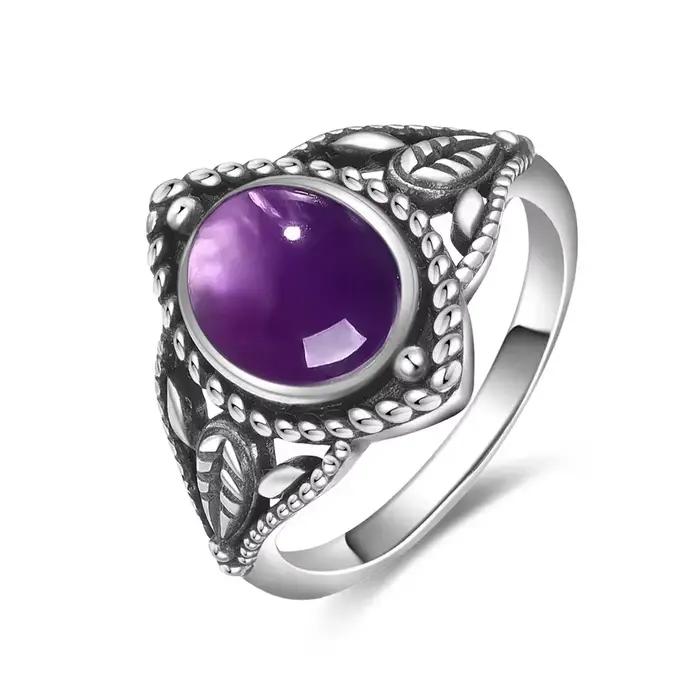 Bague Vintage en argent Sterling S925, ovale, ronde, améthyste naturelle, en forme de soleil et de f