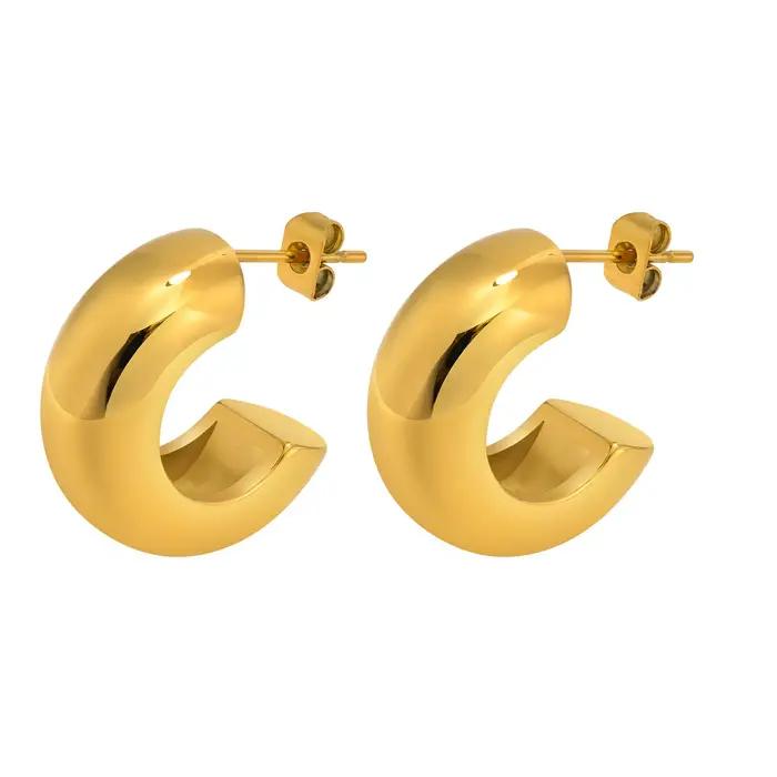 Boucles d'Oreilles Créoles Élégantes en Acier Inoxydable pour Femmes Occasions Spéciales Mode Grosses Boucles D'Oreilles Plaquées Or Argent