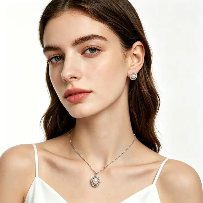 Ensemble collier et boucles d'oreilles en perles naturelles cultivées pour femmes