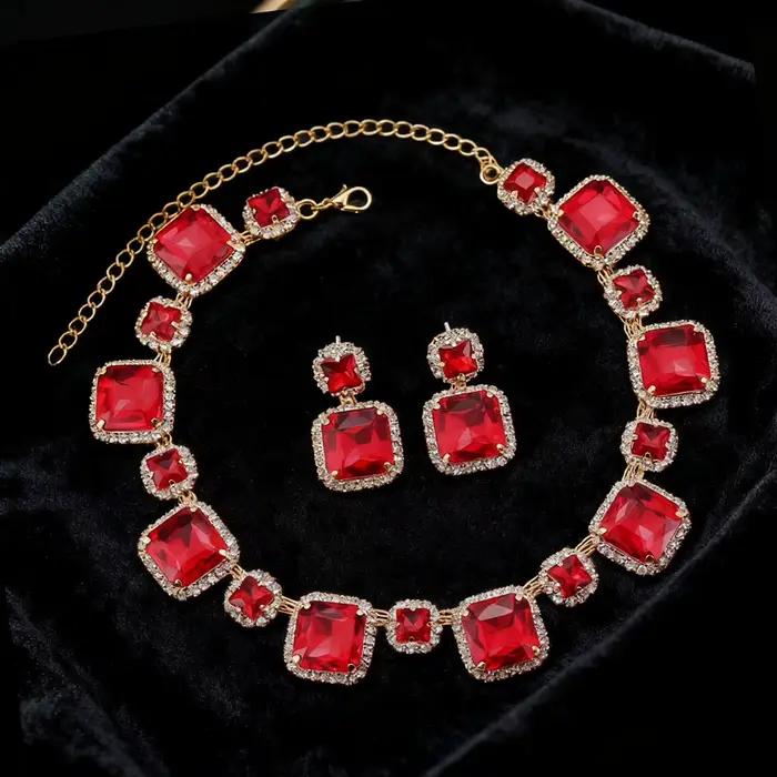 Parure de collier géométrique exagéré avec diamants incrustés, bijoux de luxe pour femme, pendentif
