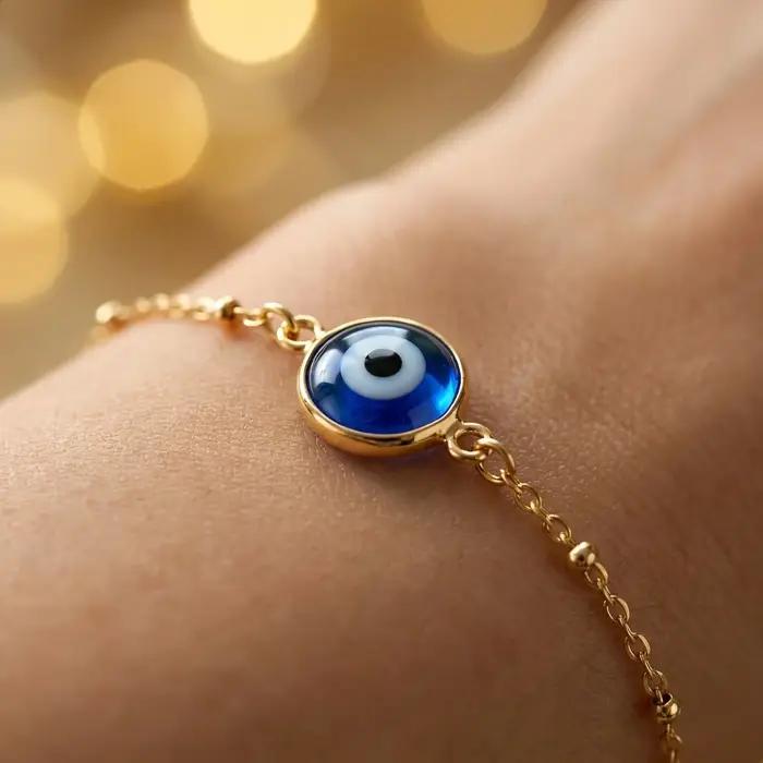 Bracelet femme émail bleu doré réglable en métal cuivre pour occasions spéciales cadeau d'amitié