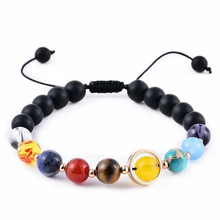 Bracelet système solaire cosmique, huit planètes, fait à la main, extensible, perles, pour Couple, a