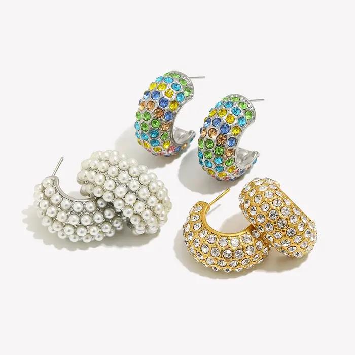 E.B.belle optics-Boucles d'oreilles en perles colorées en forme de C pour femme