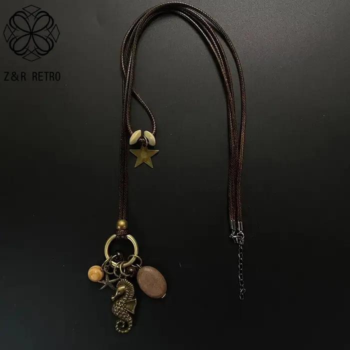 Collier en métal Antique cheval de mer fait à la main pour femmes