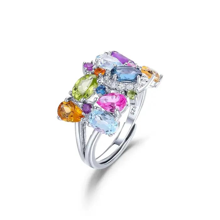 GEM'S BALLET Bijoux uniques multicolore naturel Citrine améthyste péridot topaze bague 925 en argent