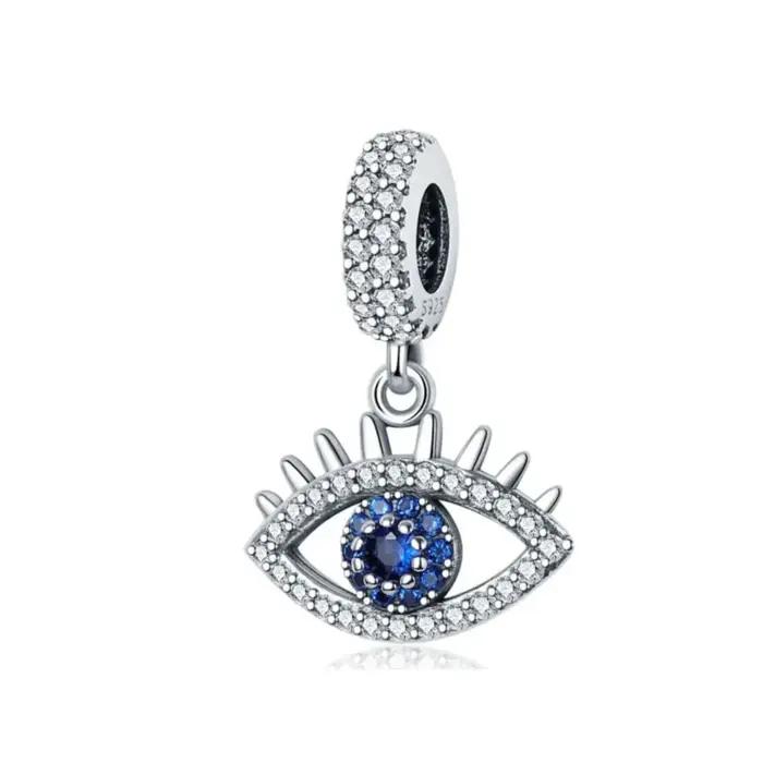 Pendentif en argent 925 motif palme bleue yeux papillon perle bracelet original accessoire diy bijou raffiné occasions spéciales