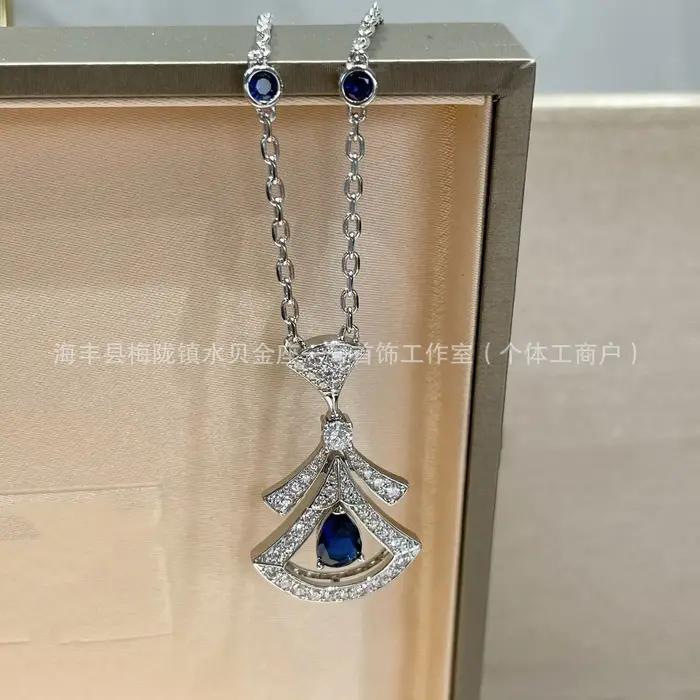 Collier de luxe bleu clair incrusté de diamants, forme géométrique, maillons en O, bijoux de mode po