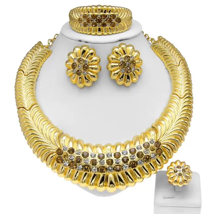 Ensembles de bijoux exagérés dorés pour femmes, collier en biscuits champagne fumant, bijoux de fiançailles de luxe