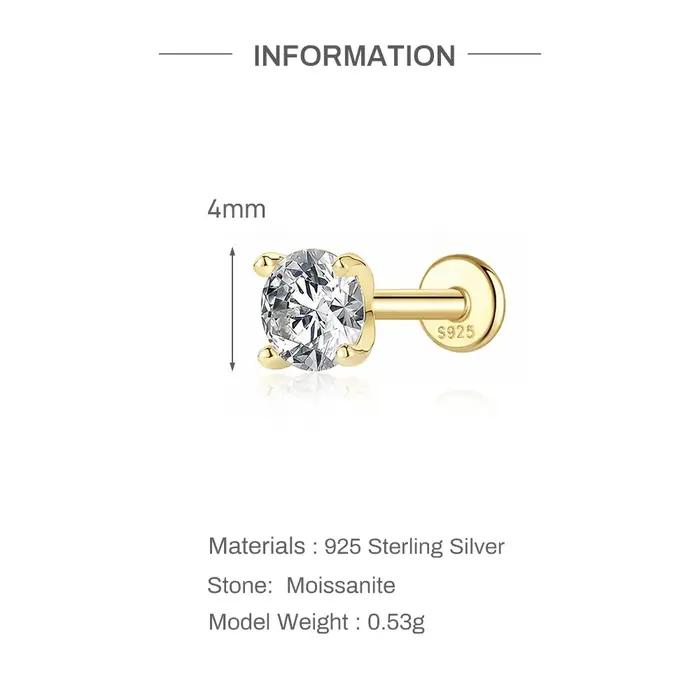 Aide Mini 2/3/4mm Moissanite boucle d'oreille pour les femmes 925 en argent Sterling
