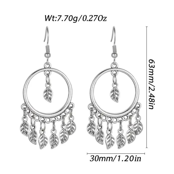 Boucles d'oreilles ethniques à géométrie Triangle pour femmes, Vintage, couleur argent, rondes, feui
