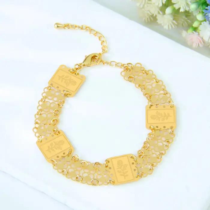 Bracelet en or plaqué or 21 carats mode arabe design feuille élégant chaînes à main pour femmes occasions spéciales traditionnel bijoux de mariage