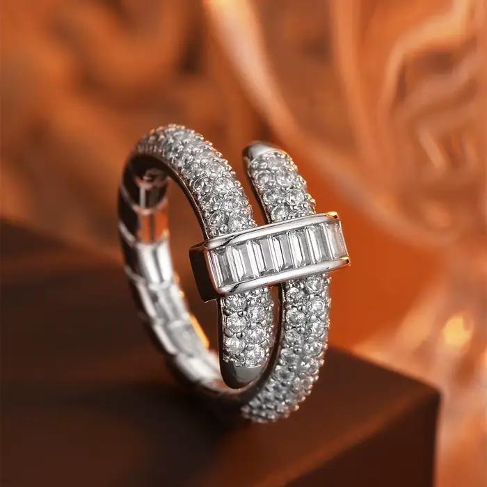 Nouvelle bague de créateur 2026 pour femme, zircon taillé, bande croisée double couche, bijoux de luxe scintillants pour mariage, fête, cadeau d'anniversaire