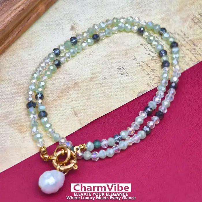 Collier multicolore en perles de cristal pour femme