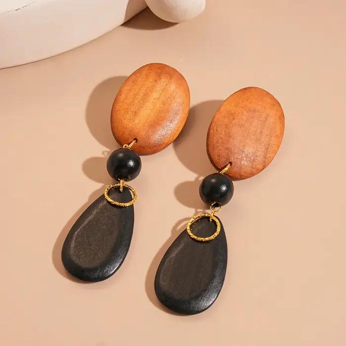 Boucles d'oreilles Vintage en bois pour femmes