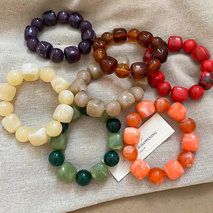 Bracelet Bohème en Acrylique Ronds et Carrés pour Femmes Occasions Spéciales et Journées Casual