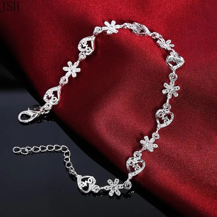 Bracelet en argent Sterling 925 pour femmes, beau bracelet en forme de cœur noble, jolie chaîne, à l