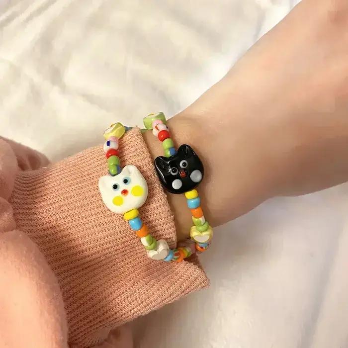 Bracelet en perles de chat de dessin animé mignon pour enfants