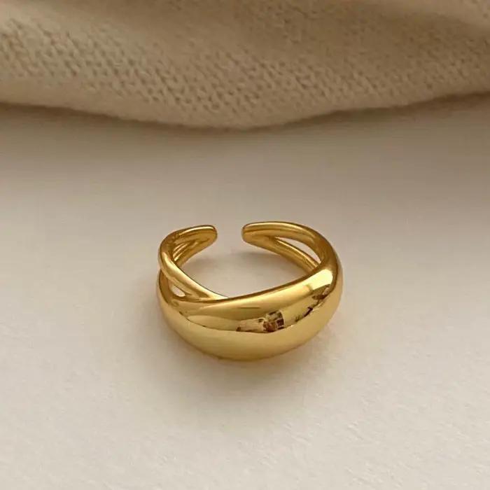 ANENJERY Surface lisse Arc croisé géométrique irrégulier anneau ouvert pour les femmes français Gode