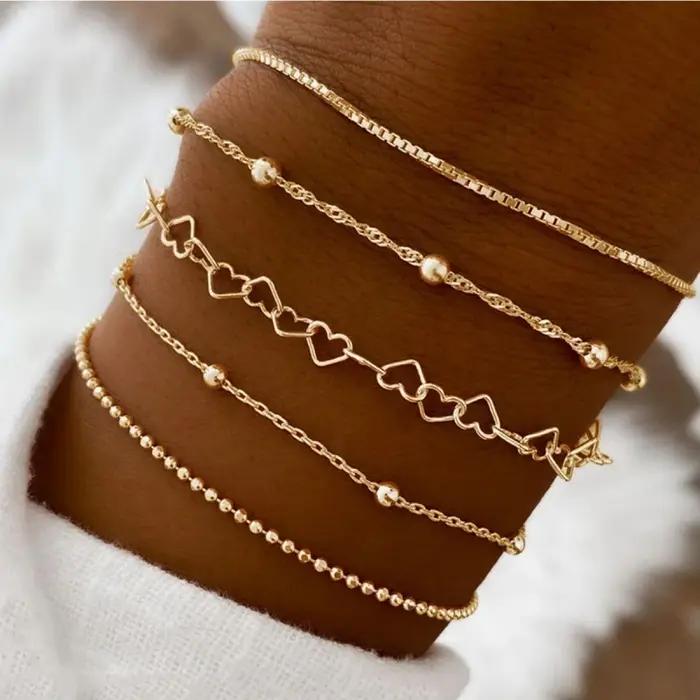 Ensemble de bracelets en forme de cœur plaqué or et argent pour femmes, cadeau romantique et élégant pour occasions spéciales