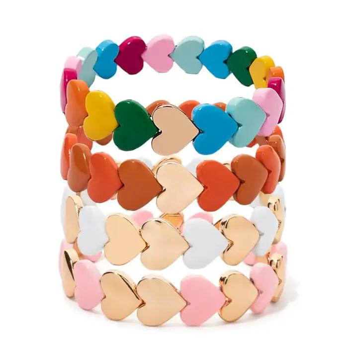 Bracelet en forme de cœur JOLDHAF avec réglage élastique, or plaqué, perles colorées, pour femmes, bijou unique, design moderne, occassions spéciales