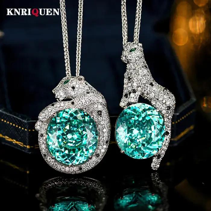 Colliers de luxe rétro avec pendentif léopard Tourmaline verte pour femmes