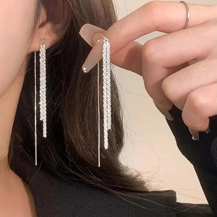 Boucles d'oreilles longues à pampilles pour femmes et filles