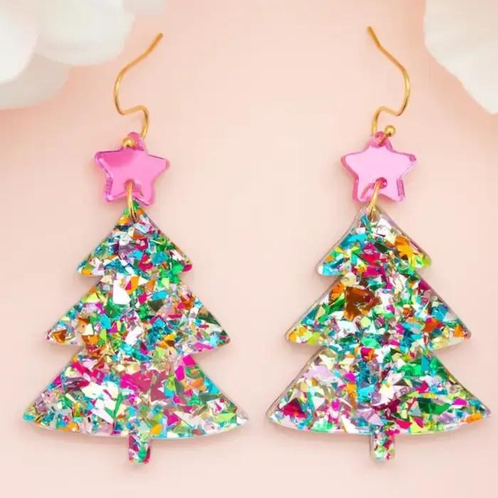 Boucles d'oreilles pendantes en acrylique pour arbre de noël, crochet en or 18 carats, mode femme ro