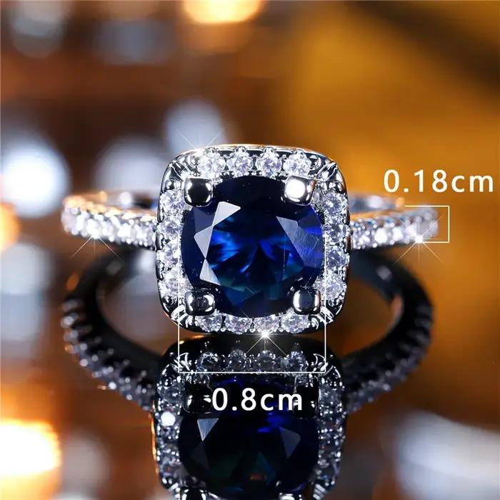 Bague de luxe en pierre de Zircon ronde bleue pour femme