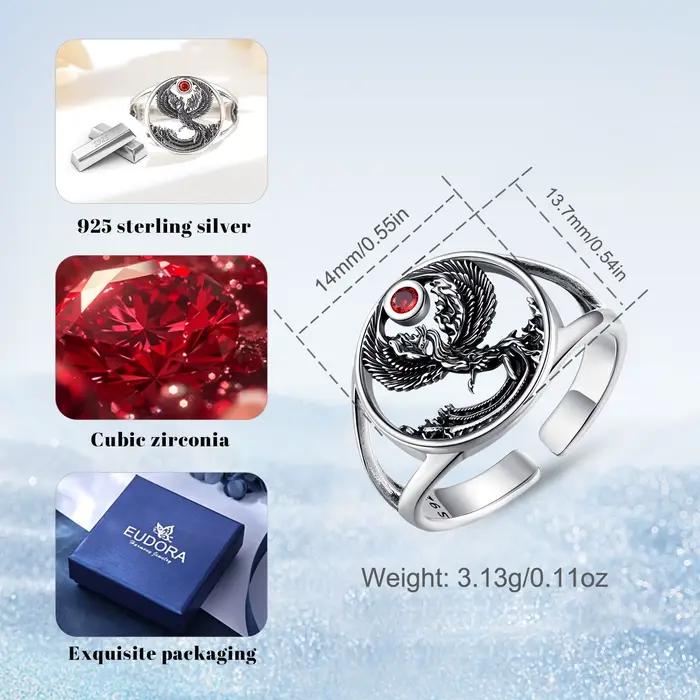 Eudora 925 bague réglable en argent Sterling Phoenix Vintage soleil