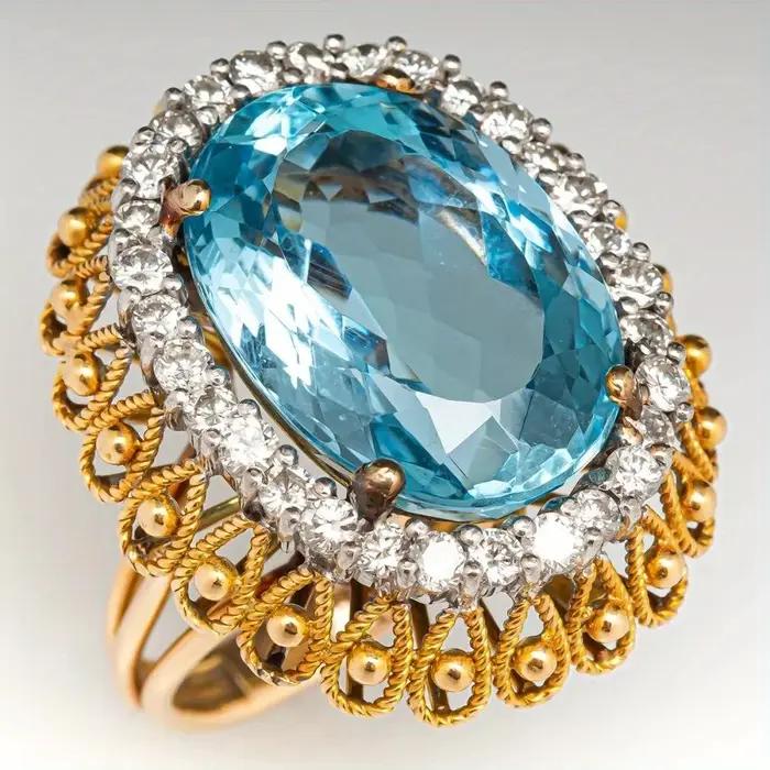 Bague ovale scintillante de luxe en zircone synthétique bleue pour femme