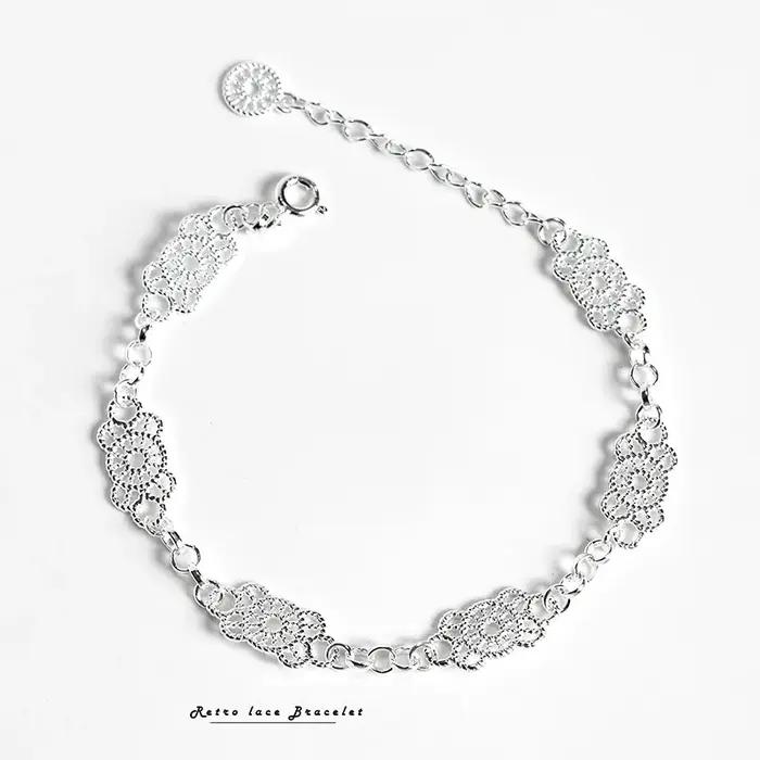 Bracelet en argent sterling 925 dentelle élégant pour femmes motifs géométriques fine bijou occasions spéciales