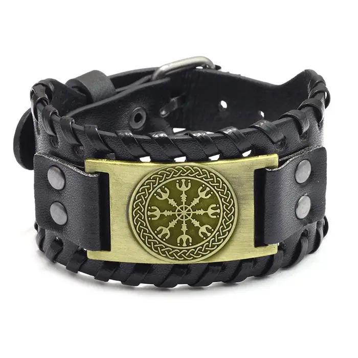 Nouveau rétro large cuir nordique Rune d'Odi Bracelet hommes Bracelet celtique Viking bijoux Bracelet accessoires cadeaux de fête