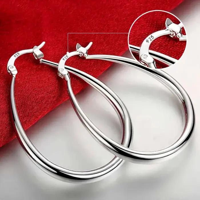 Boucles d'oreilles ovales en argent Sterling 925 plaqué or 18 carats pour femmes, 4.4cm, accessoires