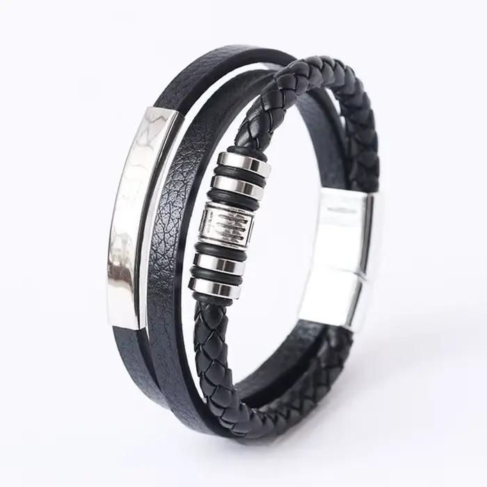 Bracelets en cuir tendance homme vendange style acier inoxydable multifonctionnels occasions spéciales cadeaux