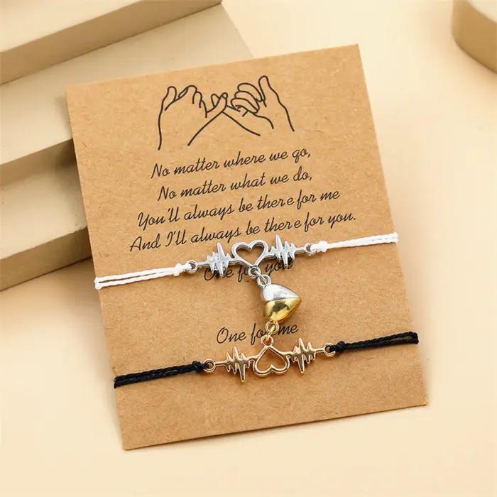 2 pièce/ensemble Couple Bracelets femmes homme amoureux Bestie aimant amant tissé à la main Bracelet corde charme amitié petite amie fête bijoux