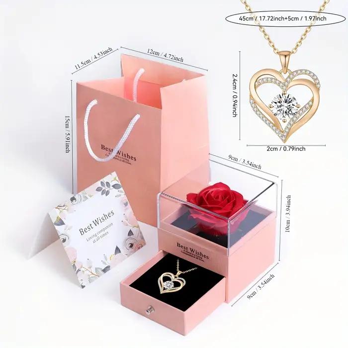 Collier pendentif rouge fleur de Rose avec boîte-cadeau pour femmes anniversaire cadeau spécial