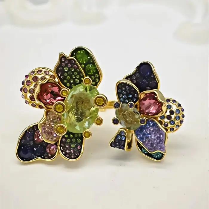 Boucles d'oreilles en cristal exquis grandes fleurs design original bijoux de luxe or rose jaune clair or pur plaqué argent rhodium imitation bronze ancien pistolet noir rhodium