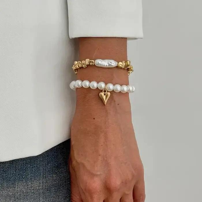 Lot de 2 Bracelets Élégants en Fausse Perle pour Femme