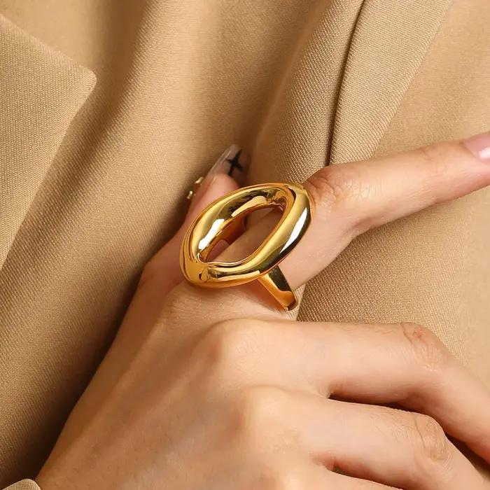 Bague ovale surdimensionnée en acier inoxydable 316L pour femmes