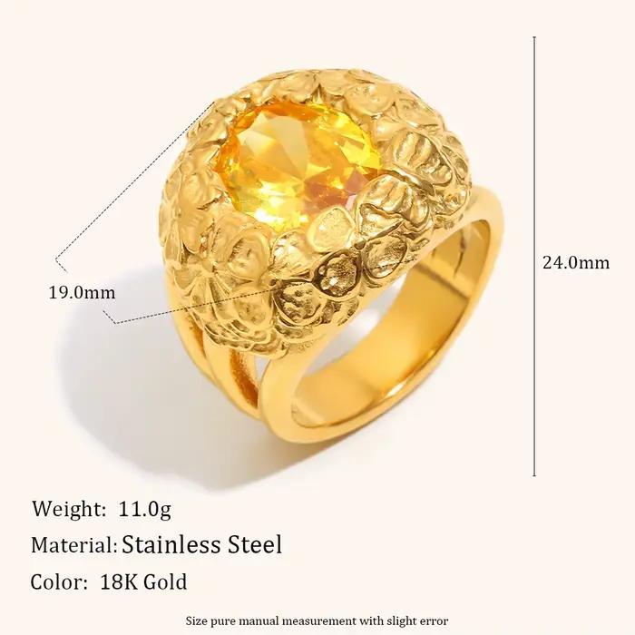 La. Bague fleur Muses avec Zircon brillant de luxe, bague en acier inoxydable pour femmes plaquée PV