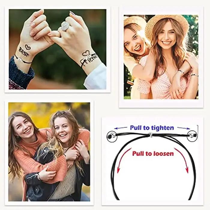 Bracelets assortis pour amitié d'amis, sœurs en acier inoxydable avec breloque cœur pour femmes et filles, cadeaux de meilleure amie pour toutes occasions