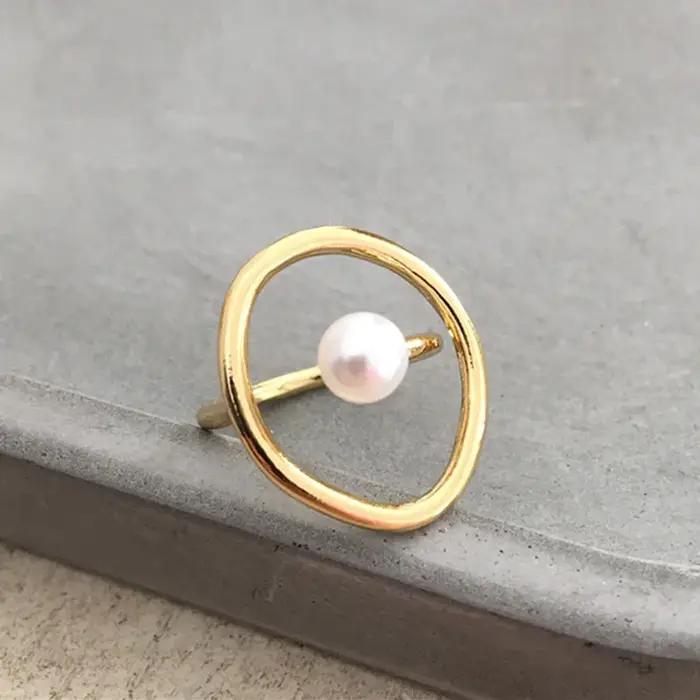 Bagues en perles vintage couleur argent pour femmes élégantes, accessoires de fête géométriques créa