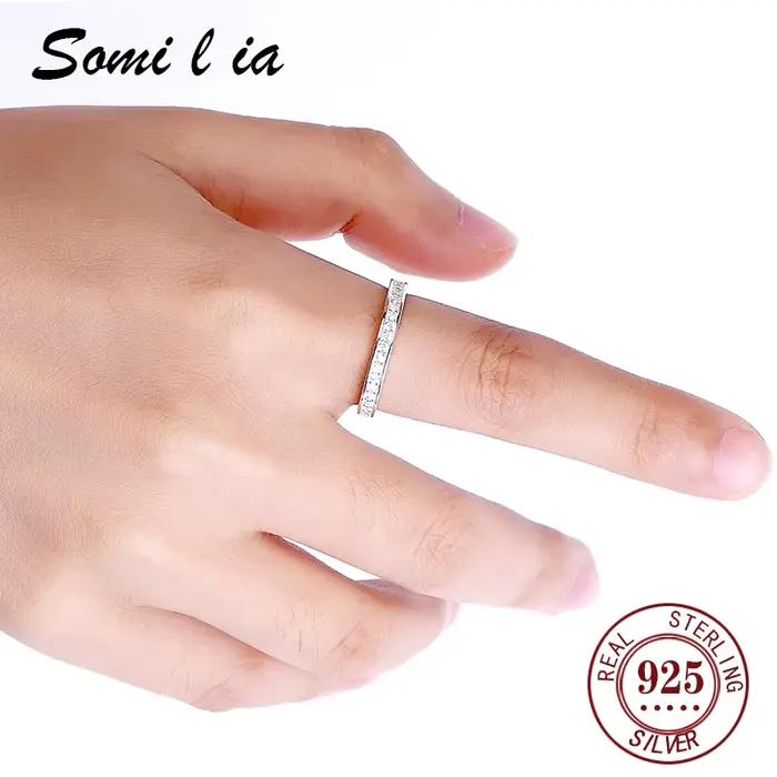 SOMILIA – bagues d'éternité simples en zircon, anneaux empilables minimalistes en argent Sterling 925 pour femmes, bijoux fins de fiançailles, cadeau