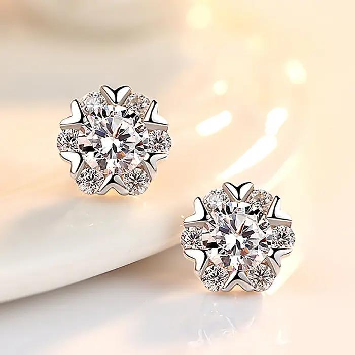 Buyee 925 en argent Sterling femme boucle d'oreille élégant flocon de neige Zircon